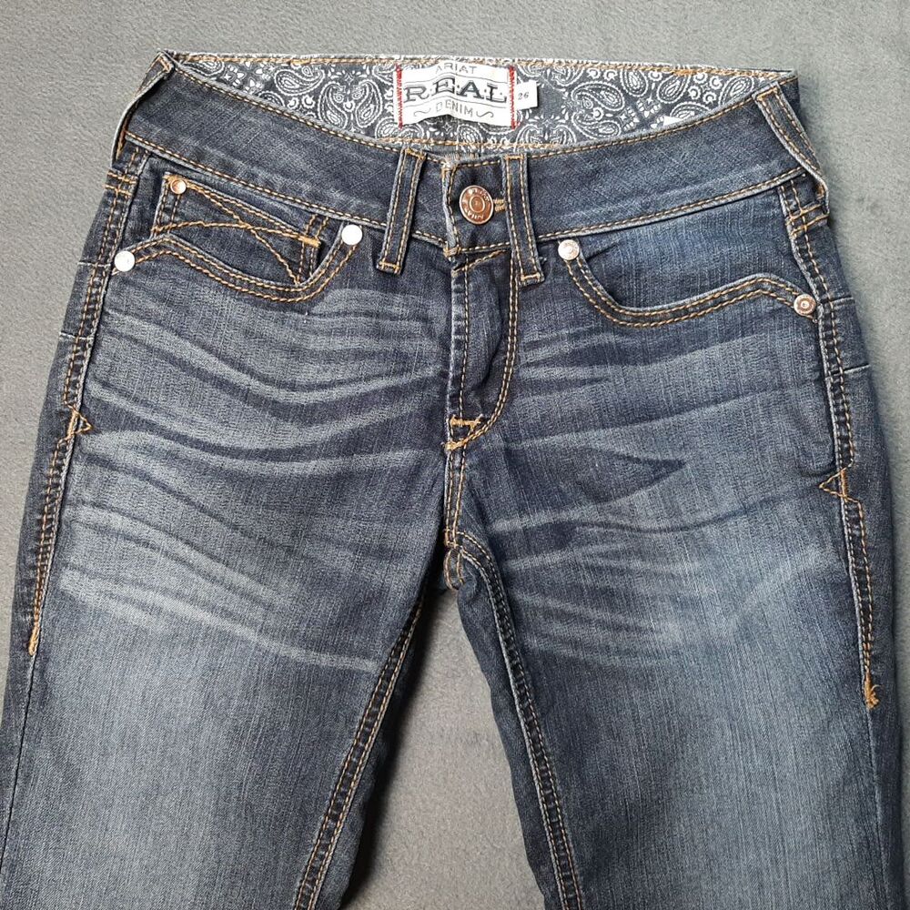 Ariat Jeans Womens 26 Blue Real Denim Dark Wash Raw Hem Frayed Whiskering Faded